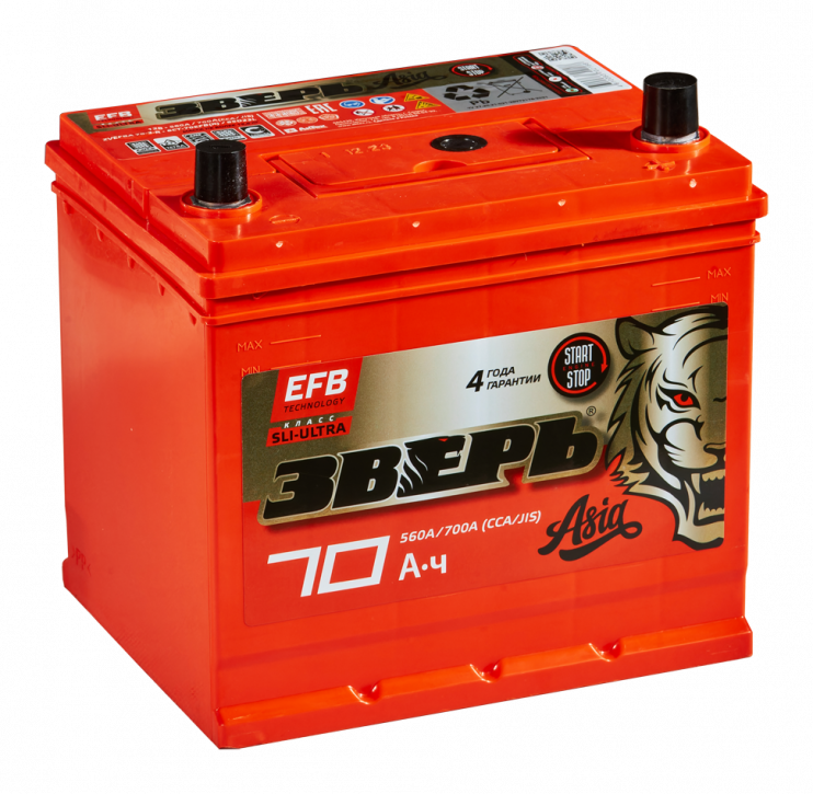 ЗВЕРЬ 6СТ-70EFB Asia 85D23L ZVEFBA 70-3-R